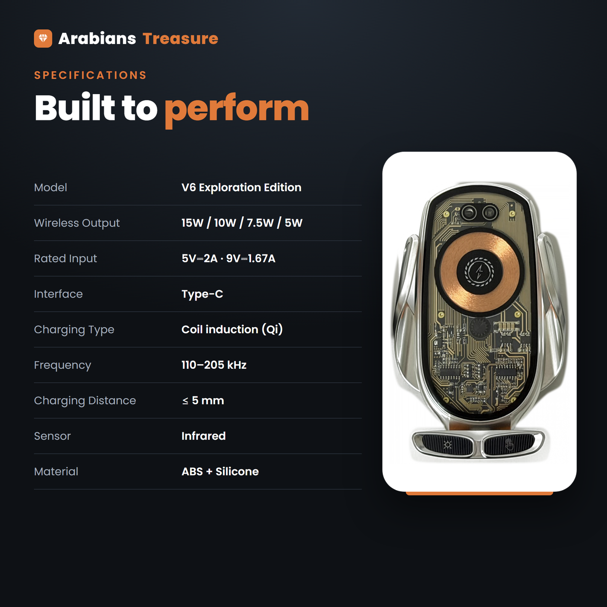 V6 wireless car charger specifications